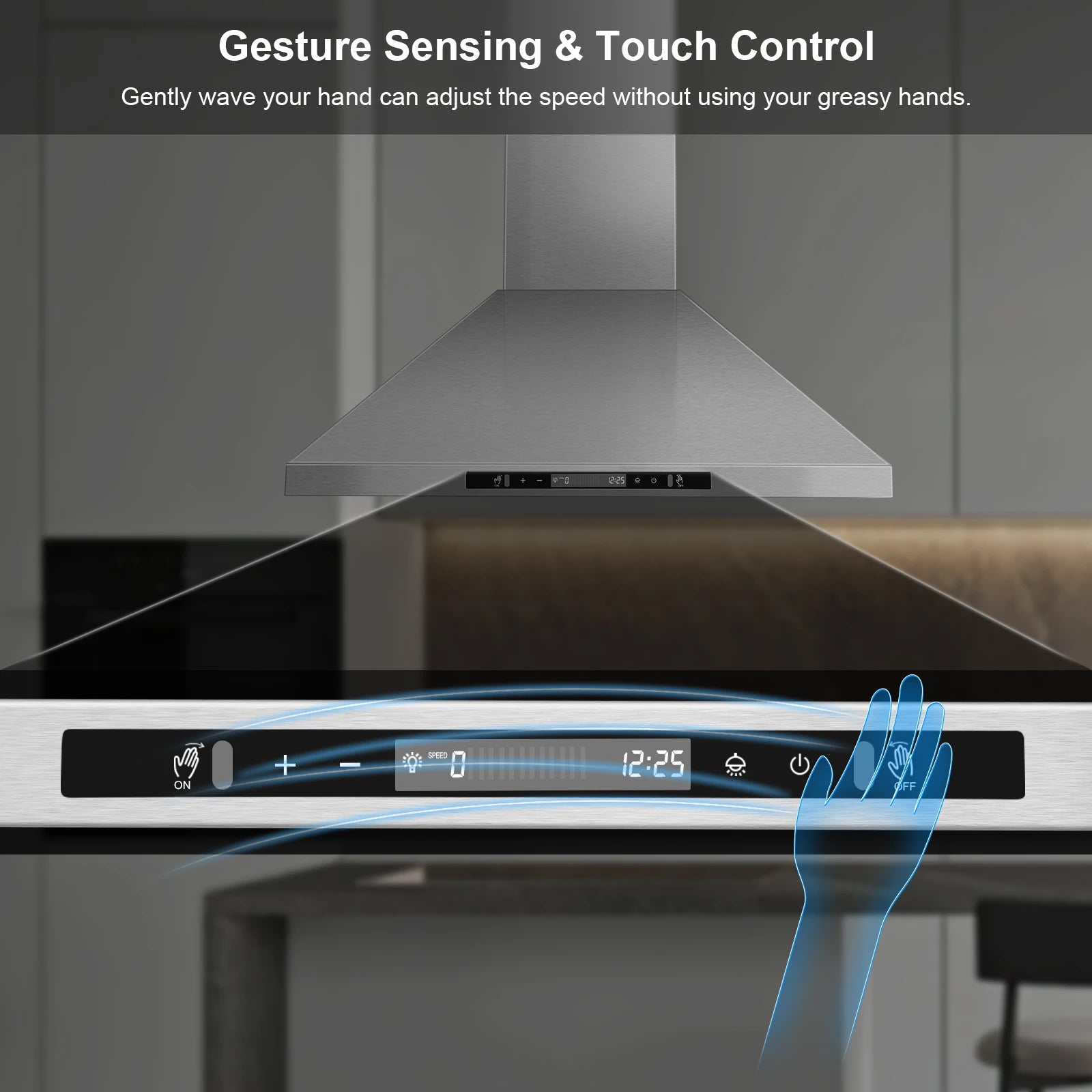 30" Island Range Hood 700 CFM Ceiling Mount Kitchen Vent Hood with Gesture/Touch Control, 3Speed Fan & 4 LED Lights,Time Setting