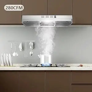 Range Hood 30 Inch Under Cabinet, Stainless Steel Kitchen Vent Hood 280CFM, Built-in Kitchen Stove Hood W/Rocker Button Control