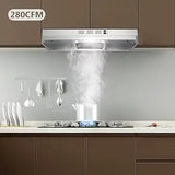 Range Hood 30 Inch Under Cabinet, Stainless Steel Kitchen Vent Hood 280CFM, Built-in Kitchen Stove Hood W/Rocker Button Control