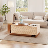 Modern Extendable Coffee Table Hidden Storage Two-Tone Wood Design Adjustable Length Eco-Friendly Handmade Living Room Furniture