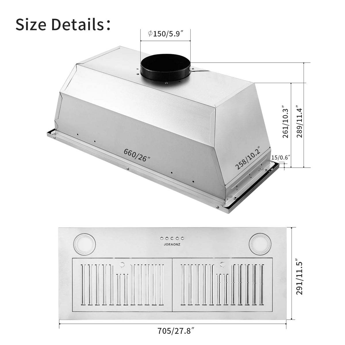 Range Hood Insert 30inch,Stainless Steel Kitchen Vent Hood 600CFM,Built-in Kitchen Stove Hood W/Front Button Controls,LED Lights