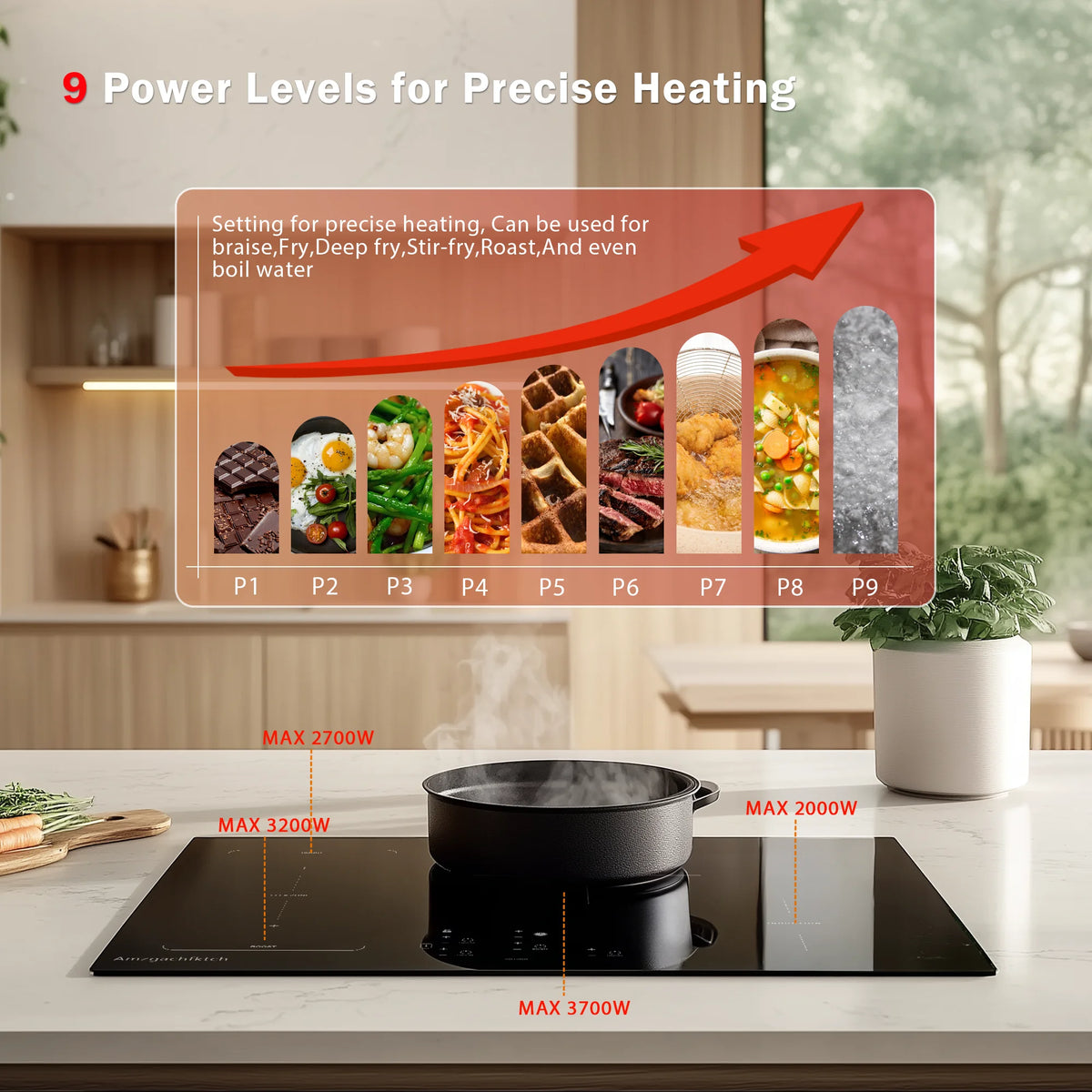 30 Inch Induction Cooktop - 4 Burner Built-In Electric Stove with Bridge-SYNC, Booster, Timer & Child Lock | 9000W  Black Glass