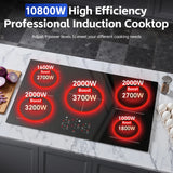 36 Inch Built-in  Electric Induction Cooktop 5 Burners, 10800W,Booster, Timer, Child Lock, Sensor Touch Control,No Plug