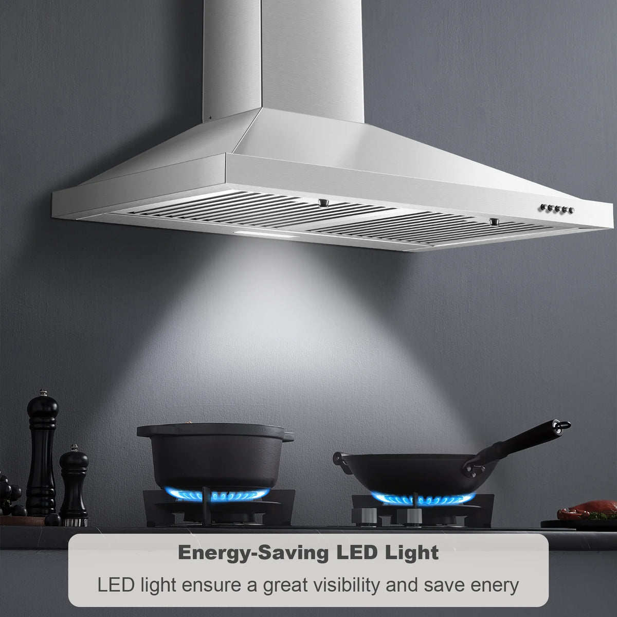 Range Hood 30 Inch, Wall Mount Range Hood Kitchen Hood in Stainless Steel, Vent Hood with Baffle Filters, 3 Speed Fan