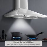 Range Hood 30 Inch, Wall Mount Range Hood Kitchen Hood in Stainless Steel, Vent Hood with Baffle Filters, 3 Speed Fan