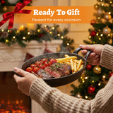 2 Pack Cast Iron Skillets Wooden Serving Trays Durable Eco-Friendly Food Safe No Coating PFOA/BPA Free Binaural Handles Baking (Set of 2)