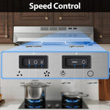 30 Inch Stainless Steel Under Cabinet Range Hood 400CFM Convertible Vent Hood with 2 Speed Exhaust Fan and Rocker Switch Control