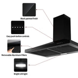Black Range Hood 30 Inch,Hood Vents for Kitchen with ,Vent Hoods 30 Inch,Wall Mount Ductless Range Hood with LED Light