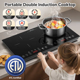 Portable Induction Cooktop 2 Burner-1800W Ultra Thin Design, Sensor Touch Control, Child Safety Lock & Timer | Electric Cooktop