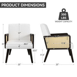 Modern Eco-Friendly Accent Chair with Rattan Arms and Iron Legs Massage Lounge Chair for Apartment Bedroom Dining Use