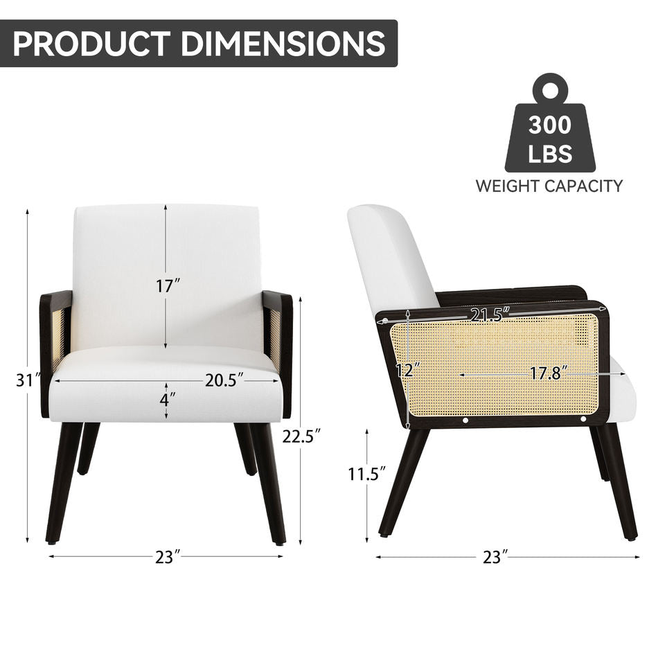 Modern Eco-Friendly Accent Chair with Rattan Arms and Iron Legs Massage Lounge Chair for Apartment Bedroom Dining Use