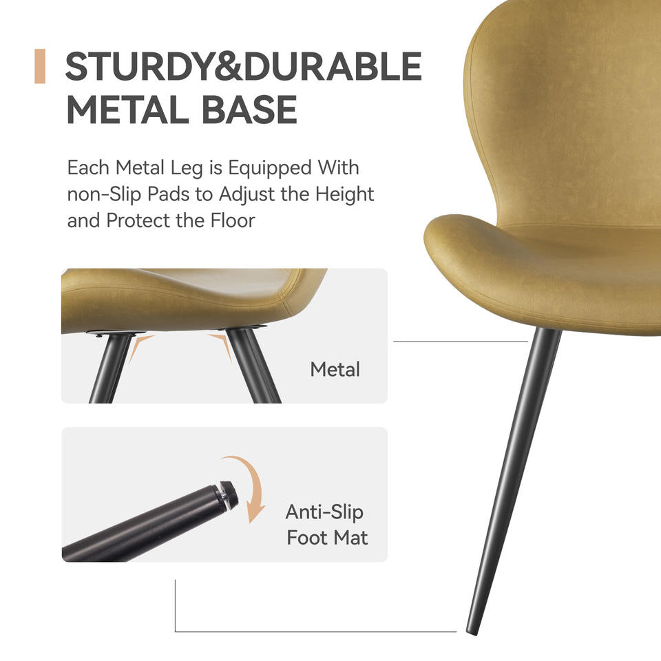 Ergonomic Curved Back Midcentury Modern Dining Chair Widened Seat PU Leather Sturdy Metal Base Comfort Restaurant Furniture (Set of 2)