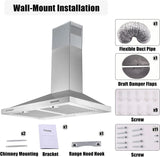 24 Inch Range Hood, Wall Mount Vent Hood in Stainless Steel 3 Speed Exhaust Fan, Energy Saving LED Light, Push Button Control