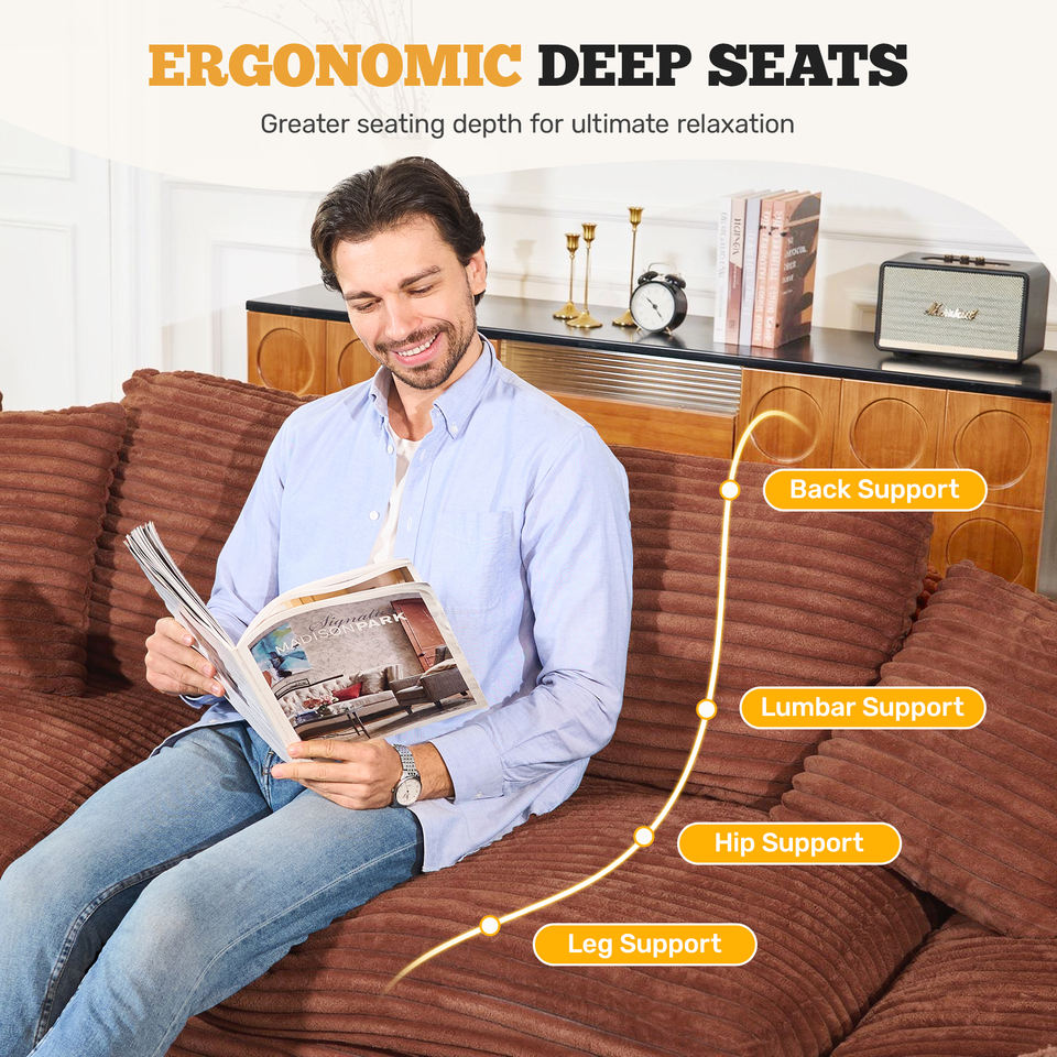 Corduroy Modular Sectional Extendable Convertible Vacuum Packed 8-Seater Square Sofa Deep Seats for Large Family