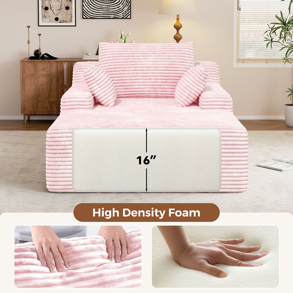 Modern Convertible Reclining Oversized Extendable Chaise Lounge Chair Living Room Iron Frame Velvet Deep Seat Sofa Bed Sleeper