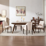 Stock Modern Upholstered Dining Chairs Set of 2 Beige Fabric with Solid Wood Legs Ergonomic Backrest for Kitchen Dining Room