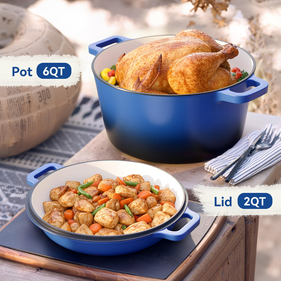 6QT Ceramic Dutch Oven 2QT Aluminum Lid Ceramic Non-Stick Coating Stainless Steel Bottom Dishwasher Safe Oven Safe Roasting Gas
