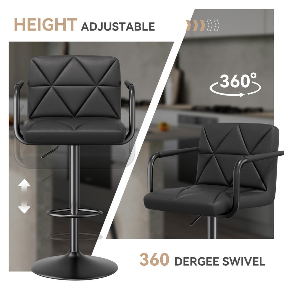 Modern Outdoor Home Bar Hotel Bar Stools Adjustable Height Swivel PU Leather Upholstered Iron Frame Square Counter Height (Set of 2)