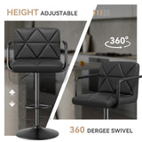 Modern Outdoor Home Bar Hotel Bar Stools Adjustable Height Swivel PU Leather Upholstered Iron Frame Square Counter Height (Set of 2)
