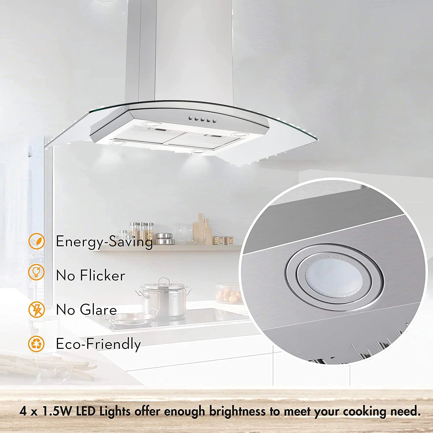 36 Inch Island Range Hood 700 CFM Ceiling Mount Hood Stainless Steel Stove Vent Hood with Tempered Glass, Push Button Controls