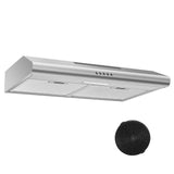 24 Inch Range Hood Under Cabinet, Stainless Steel Range Hood 280CFM, Slim Kitchen Stove Hood W/Push Button,LED and Carbon Filter