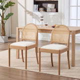 Modern Upholstered Chenille Seat Ergonomic Backrest with Wood Legs Rattan Dining Chairs Set of 2 for Kitchen Restaurant Home