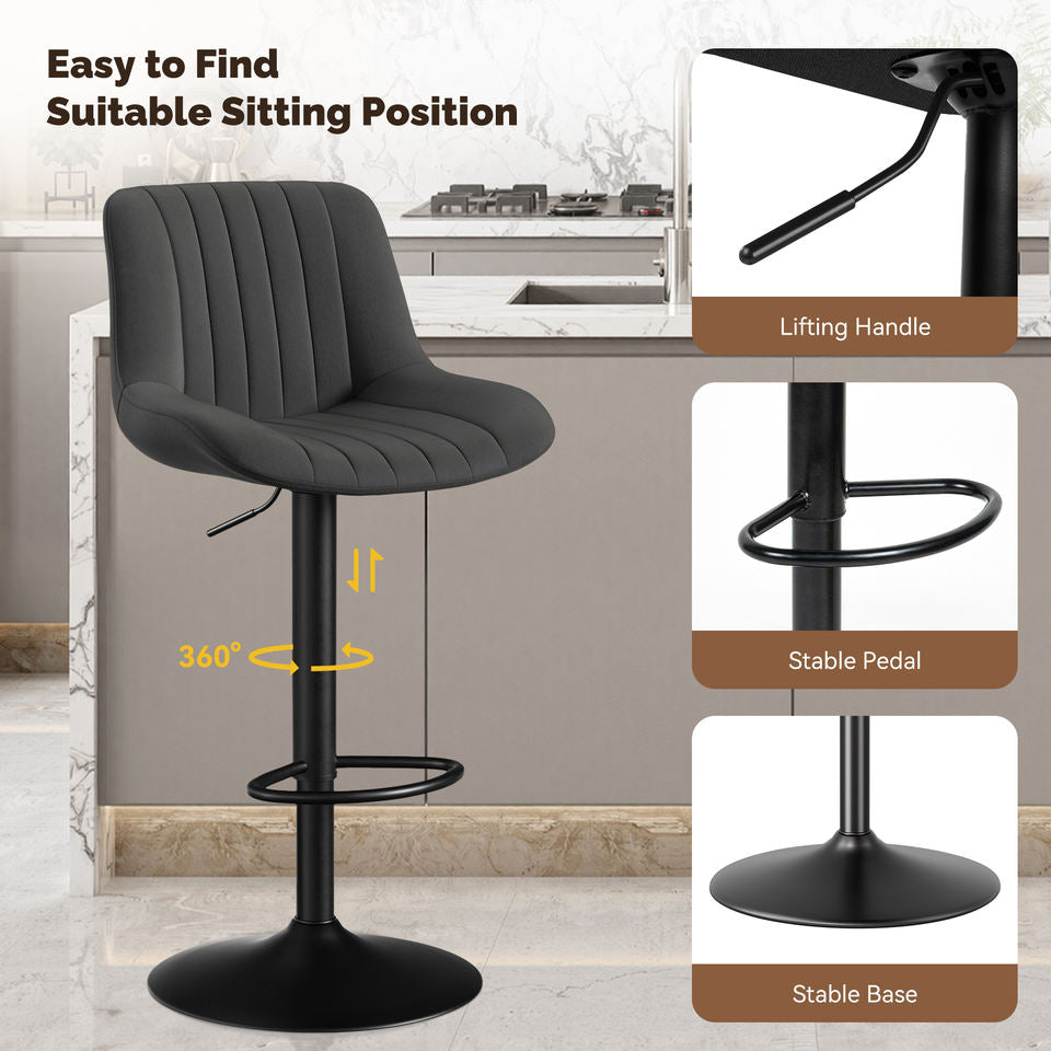 Adjustable Steady Modern Swivel Bar Stools Backs Counter Height Synthetic Leather Outdoor Mall Dining Living Room Use Iron Frame (Set of 2)