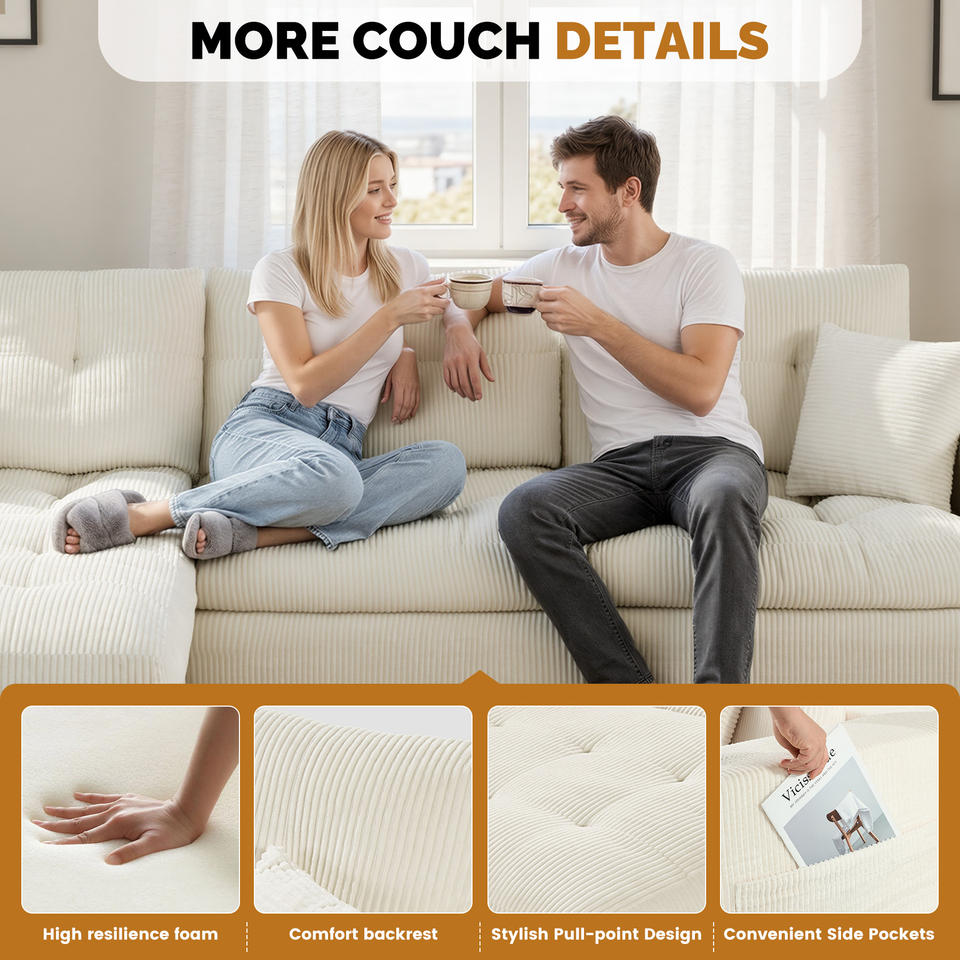 Modern Velvet Convertible Modular Sectional L-Shaped Sofa Genuine Leather High Resilience Foam Tufted Design Side Apartment