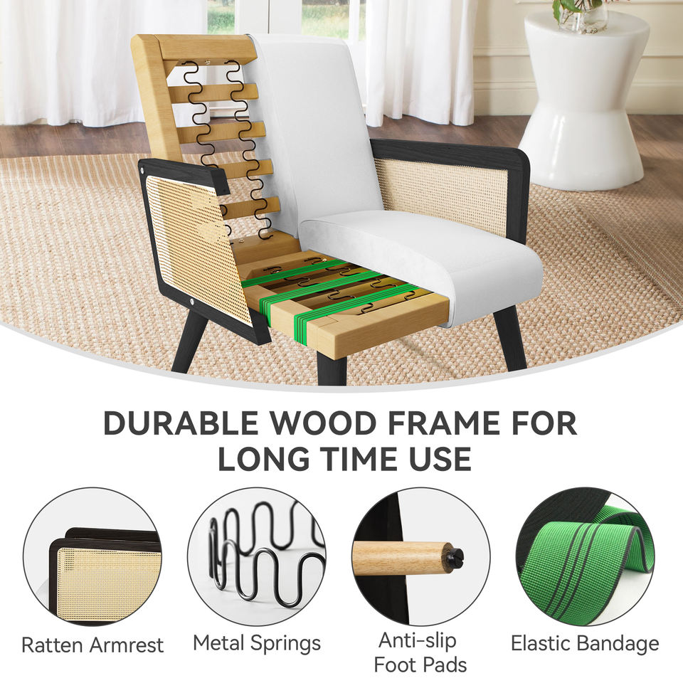 Modern Eco-Friendly Accent Chair with Rattan Arms and Iron Legs Massage Lounge Chair for Apartment Bedroom Dining Use