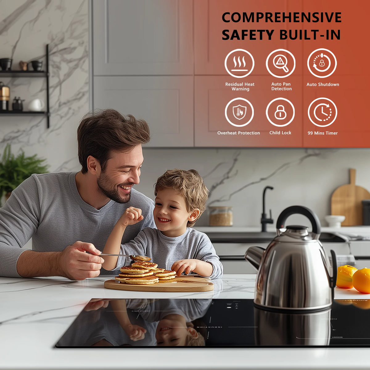 30 Inch Induction Cooktop - 4 Burner Built-In Electric Stove with Bridge-SYNC, Booster, Timer & Child Lock | 9000W  Black Glass