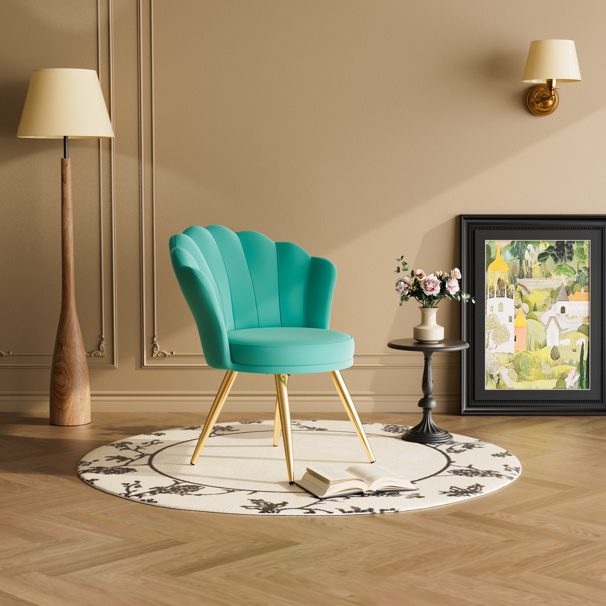 Velvet Adjustable Swivel Swivel Chair with Gold Metal Legs Steady Modern Design for Dining Hotel & Living Room Use
