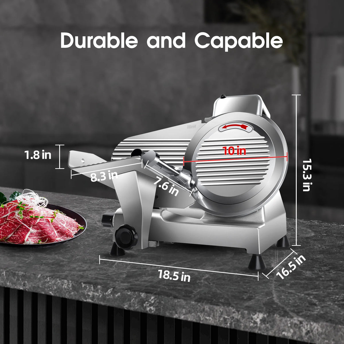 10 Inch Commercial Meat Slicer, 240W Frozen & Cheese Slicer, Premium Chromium-plated Steel Blade, Semi-Auto, Low Noise