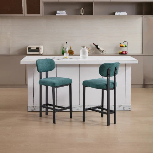 Modern Home Bar Stools with Fabric Cushion Set of 2 Ergonomic Backrest Metal Legs for Hotels Dining and Kitchen Use
