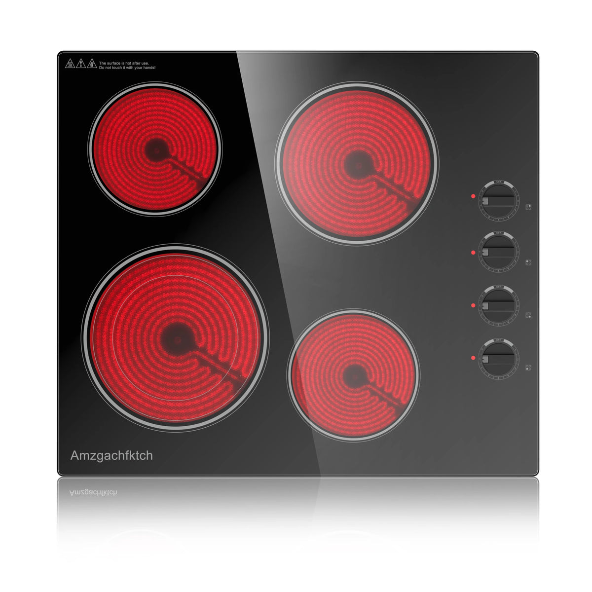 24inch Built-In 4 Burner Electric Cooktop, Dual-Ring Burners, 6700W Radiant Stove Top with Knob Control,Ceramic Hob