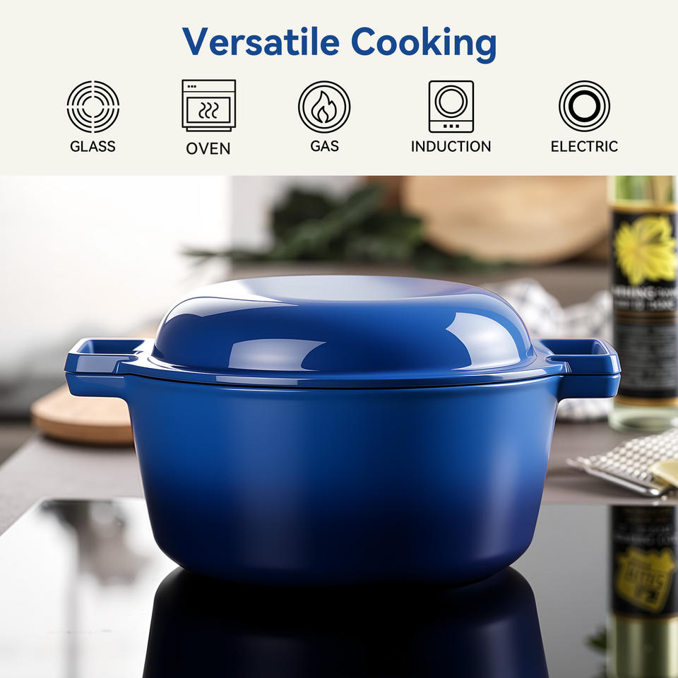 6QT Ceramic Dutch Oven 2QT Aluminum Lid Ceramic Non-Stick Coating Stainless Steel Bottom Dishwasher Safe Oven Safe Roasting Gas