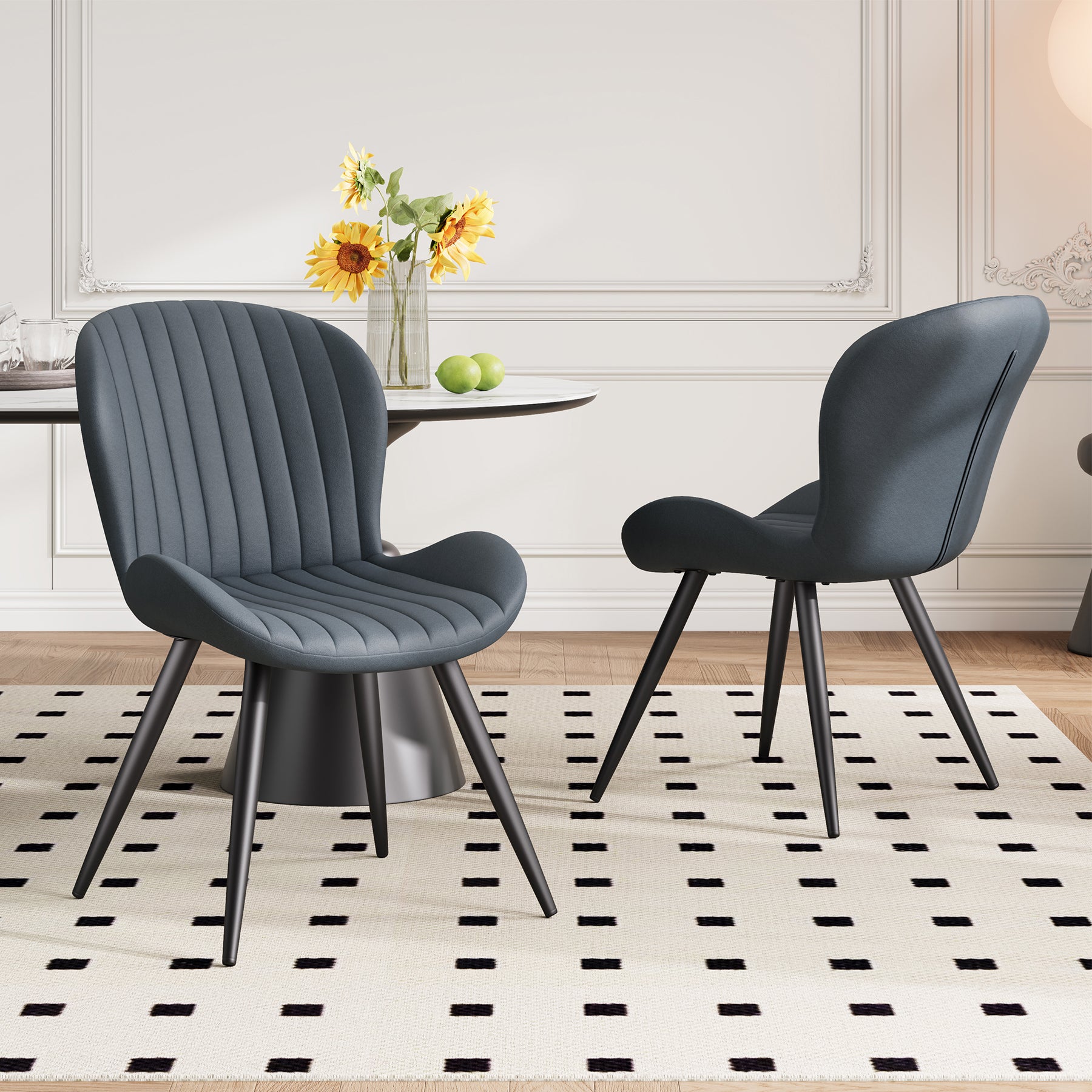 Comfortable Soft Upholstered Ribbed Dining Chair Restaurant Furniture Commercial Use Sturdy Metal Legs Stylish Modern Design (Set of 4)