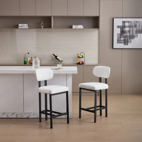 Modern Home Bar Stools with Fabric Cushion Set of 2 Ergonomic Backrest Metal Legs for Hotels Dining and Kitchen Use