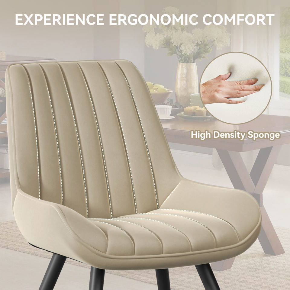 Ergonomic Modern Ribbed Dining Chair Premium Fabric Upholstered Waterproof Soft Adjustable Foot Pads Living Room Park (Set of 4)