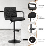 Modern Outdoor Home Bar Hotel Bar Stools Adjustable Height Swivel PU Leather Upholstered Iron Frame Square Counter Height (Set of 2)