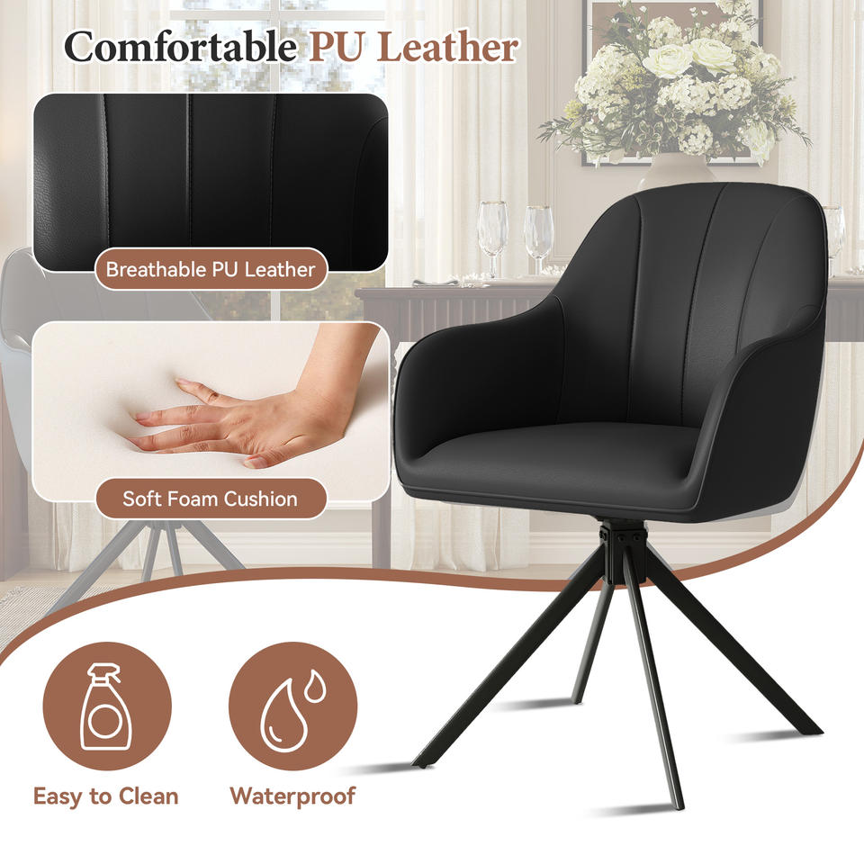 Modern PU Leather Reclining Swivel Dining Chair with Ergonomic Design and Robust Metal Legs for Dining Room & Office (Set of 2)