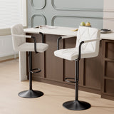 Modern Outdoor Home Bar Hotel Bar Stools Adjustable Height Swivel PU Leather Upholstered Iron Frame Square Counter Height (Set of 2)