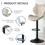 Modern Steady Height Adjustable Bar Stool Ergonomic Design Swivel Kitchen Counter Chair Soft Fabric Rebound Sponge Stainless (Set of 3)