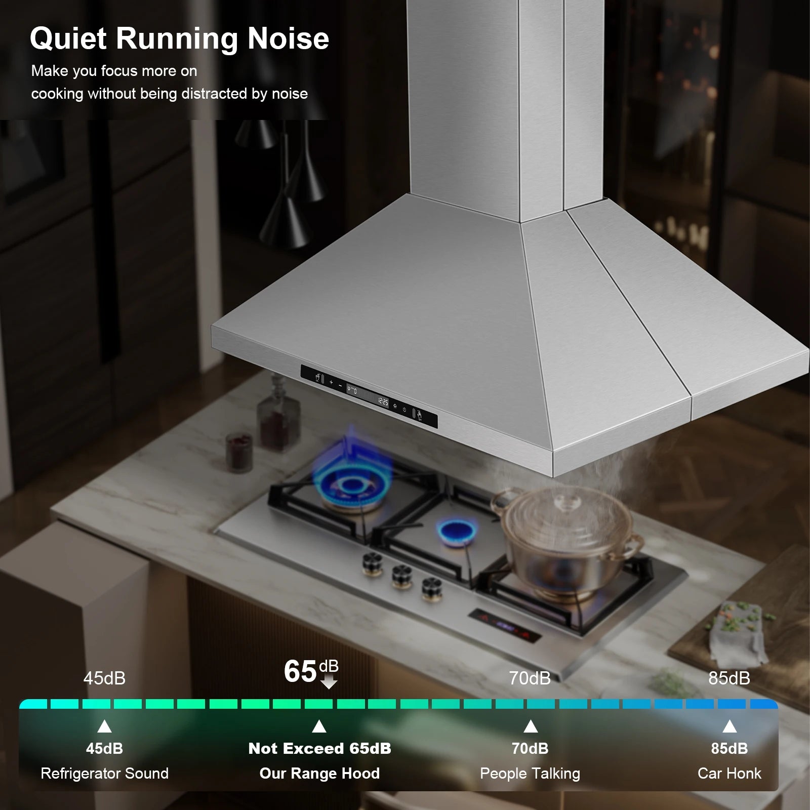 30" Island Range Hood 700 CFM Ceiling Mount Kitchen Vent Hood with Gesture/Touch Control, 3Speed Fan & 4 LED Lights,Time Setting
