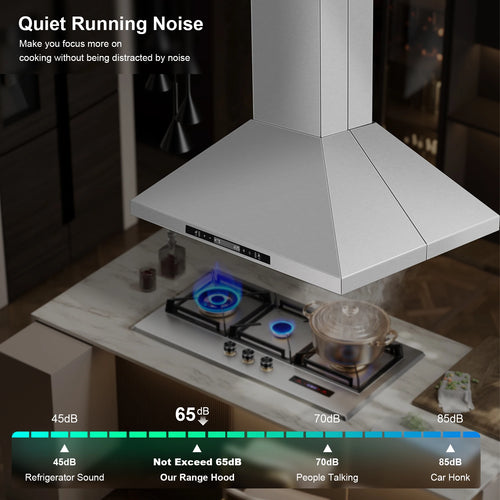 30" Island Range Hood 700 CFM Ceiling Mount Kitchen Vent Hood with Gesture/Touch Control, 3Speed Fan & 4 LED L - view 2