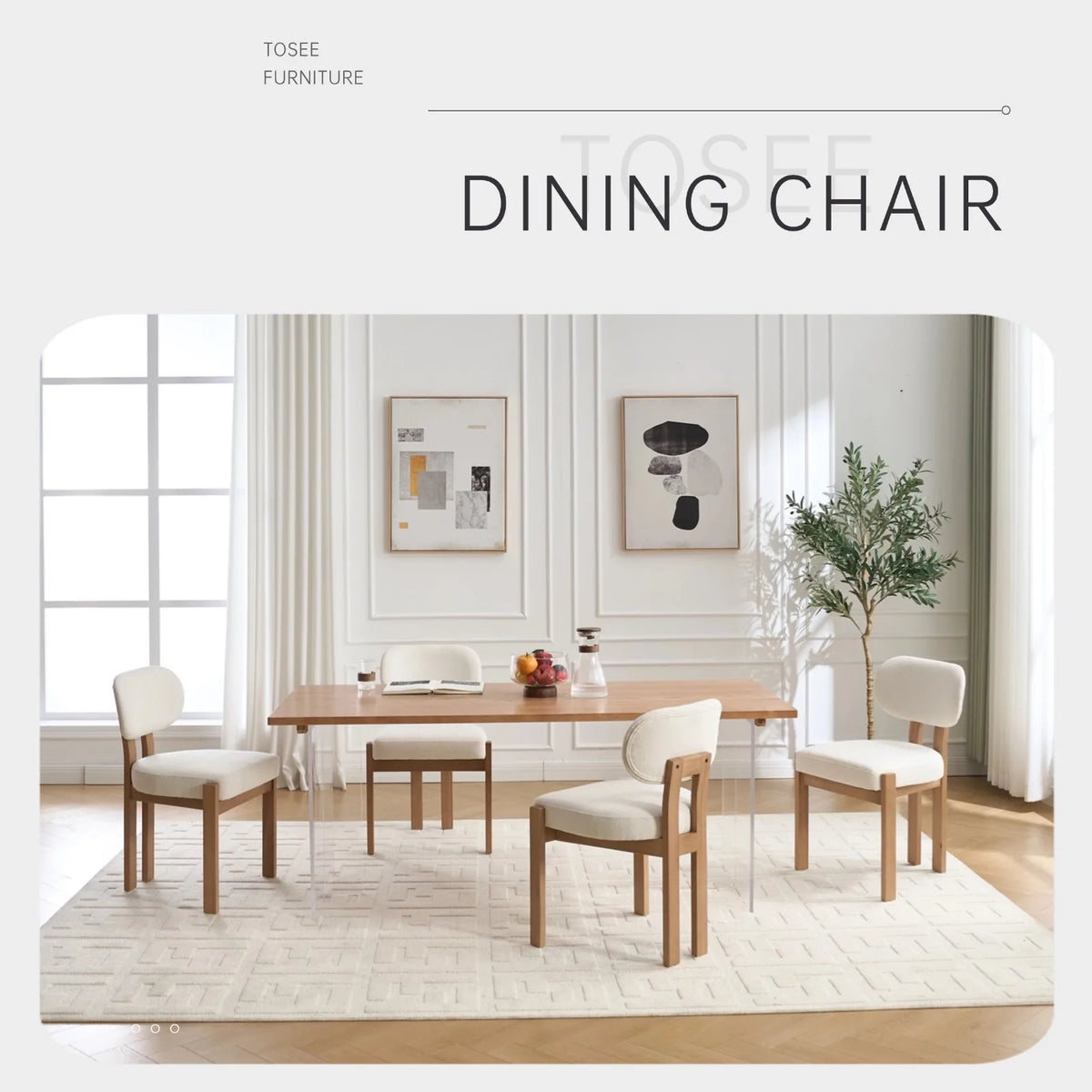 Modern Dining Room Chairs Set of 2, Minimalist Upholstered Chenile Fabric Kitchen Chair with Wooden Legs (Lake Blue/beige/grey)