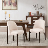 Stock Modern Upholstered Dining Chairs Set of 2 Beige Fabric with Solid Wood Legs Ergonomic Backrest for Kitchen Dining Room
