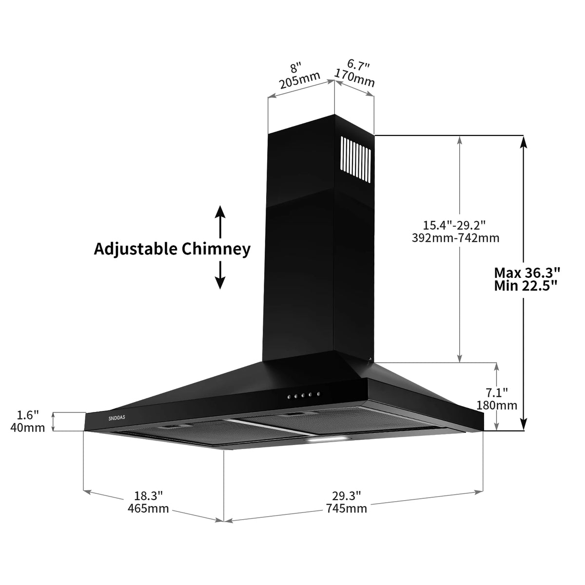 Black Range Hood 30 Inch,Hood Vents for Kitchen with ,Vent Hoods 30 Inch,Wall Mount Ductless Range Hood with LED Light