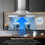 24 Inch Range Hood, Range Hood 450CFM, Wall Mount Kitchen Hood in Stainless Steel, Gesture Sensing & Touch Control 3 Speed Fan