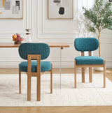 Modern Dining Room Chairs Set of 2, Minimalist Upholstered Chenile Fabric Kitchen Chair with Wooden Legs (Lake Blue/beige/grey)