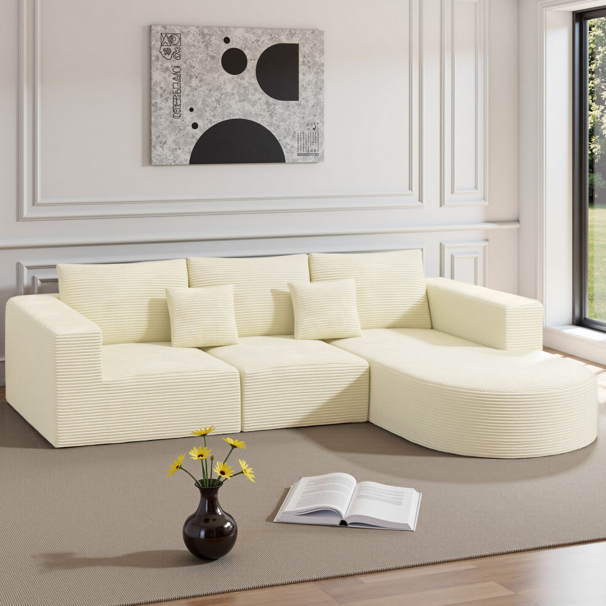 Boneless Convertible Modular Sectional Sofa Set Sponge Filled L-Shaped Chaise Lounge Bed Ottoman Modern Design Massage School